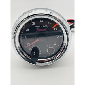 Vintage Summit Racing Tachometer 0-8,000 3 3/8" Dia Black Face Shift Light.